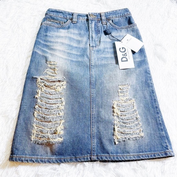 Dolce & Gabbana Ripped Denim Skirt Medium Blue Size 24 - Picture 10 of 13